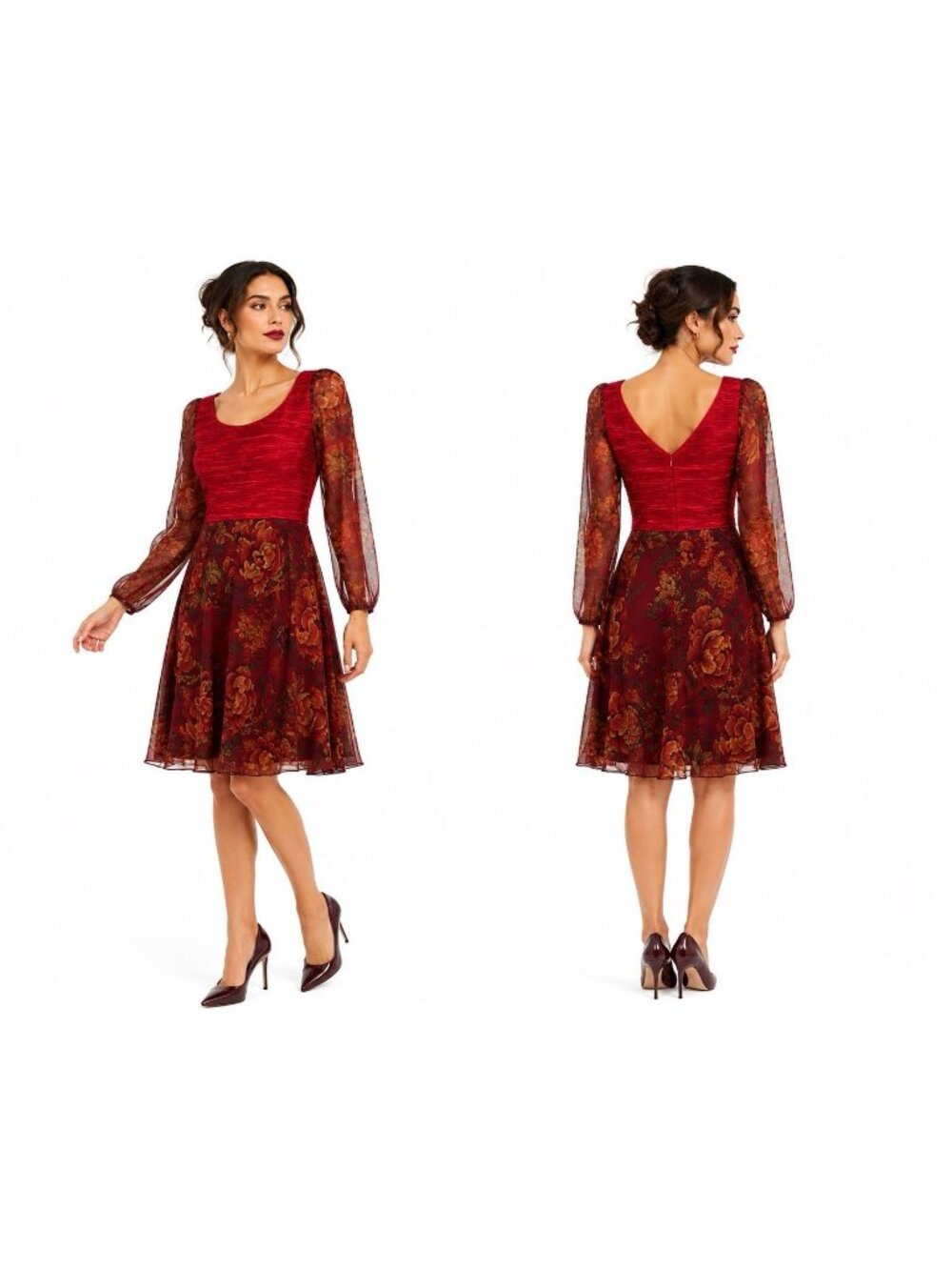 vintage MARY MCFADDEN COUTURE dress 2 pleated floral chiffon cocktail romantic